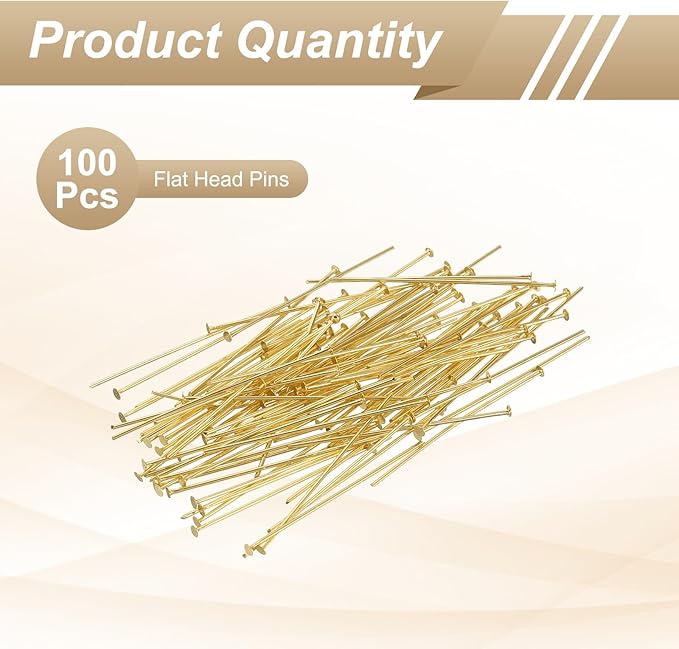HARFINGTON 100pcs Flat Head Pins 1.18" 30mm Needles Bulk for Earring Pendant Necklace Bracelet Charm Jewelry Making Findings DIY Craft, 18K Gold