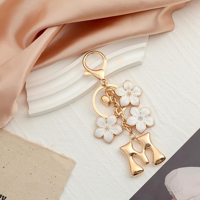 Snycler Bubble Initial Keychain Graceful Flower for bags car remote–A-Z Letter Charms for Women