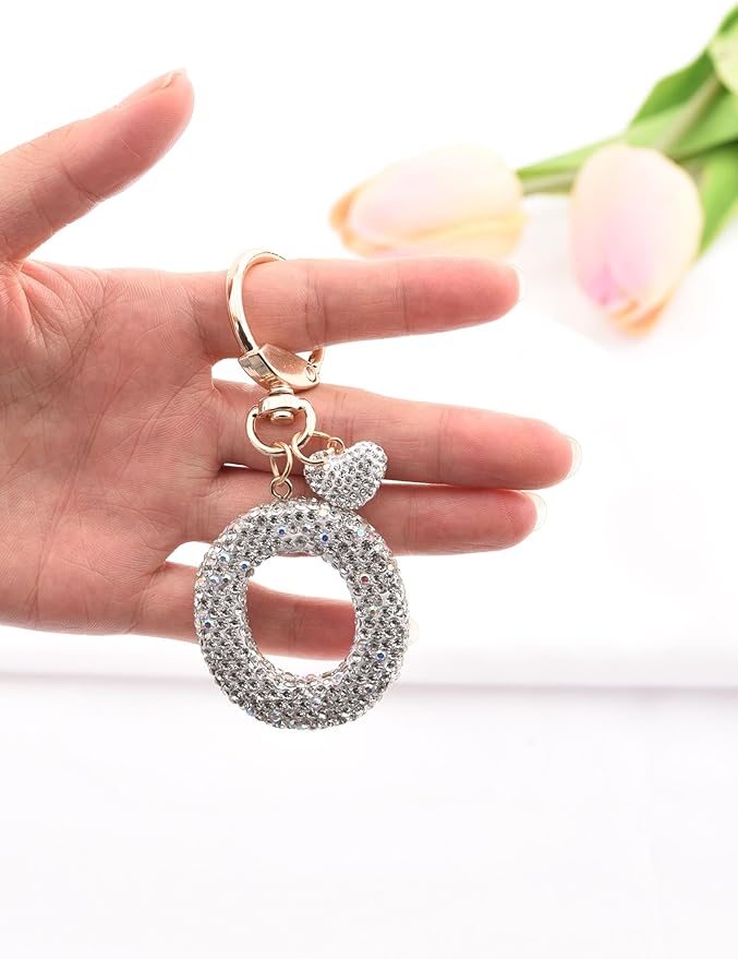 Initial Keychain for Women Girls,Bling Letter Key chain Initial with Heart,Pink Keychain Charms for Backpack Handbag