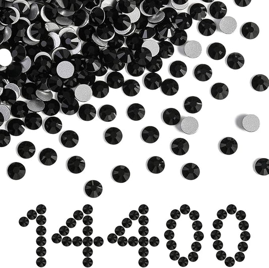 Beadsland Flatback Rhinestones Bulk,14400pcs Black Rhinestones for Nails Crafts Clothes DIY Decoration, Jet Black, SS10, 2.7-2.9mm