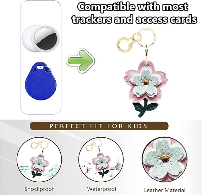 Leather Keychain Holder Case Compatible with AirTag,Cute Protective Apple Air Tag Cover with Keychain Ring,Anti-Scratch Finder GPS Tracker Case for Wallet Keys,Bag,Pets(Flower B)