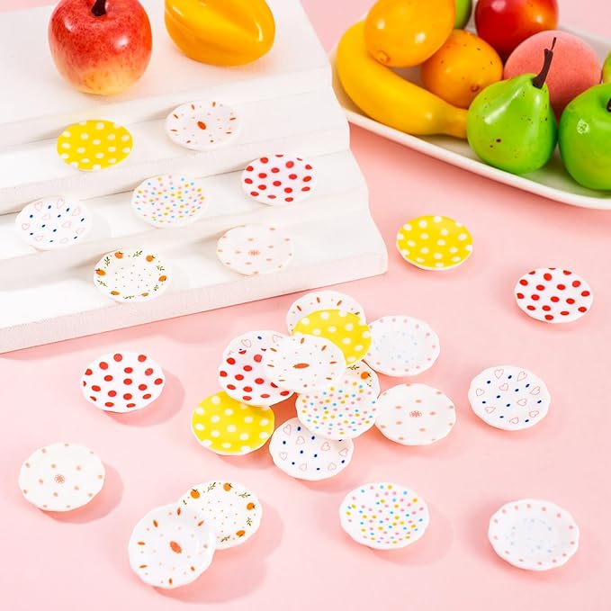 Beadthoven 40pcs Mini Plastic Plates Miniature Dollhouse Plates Mixed Color Tableware Kitchen Dollhouse Accessories Cute Dish Models for Micro Landscape Pretending Prop Decorations