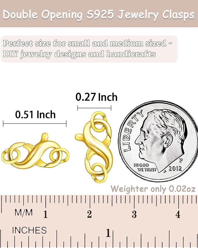 Dailyacc S925 Double Opening Lobster Clasp Sterling Silver and Gold Necklace Bracelet Extender Clasps and Closures for DIY Jewelry