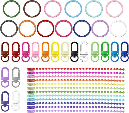 160Pcs Colored Ball Bead Key Chain, Key Rings, Metal Lobster Claw Clasps Kit, Dog Tag Chain with Connectors, Spring Key Ring Buckles, Lanyard Swivel Snap Hooks for DIY Crafts