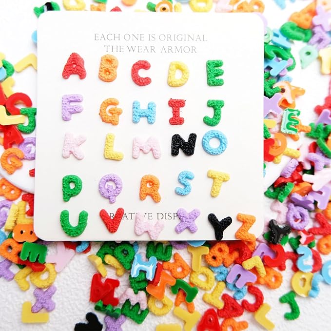 200 Pcs Letter Nail Art Charms, CYHYII 3D Mixed Candy Colorful Letter Resin Nail Rhinestones Nail Gems DIY Manicure Nail Decoration Accessories for Women Girls