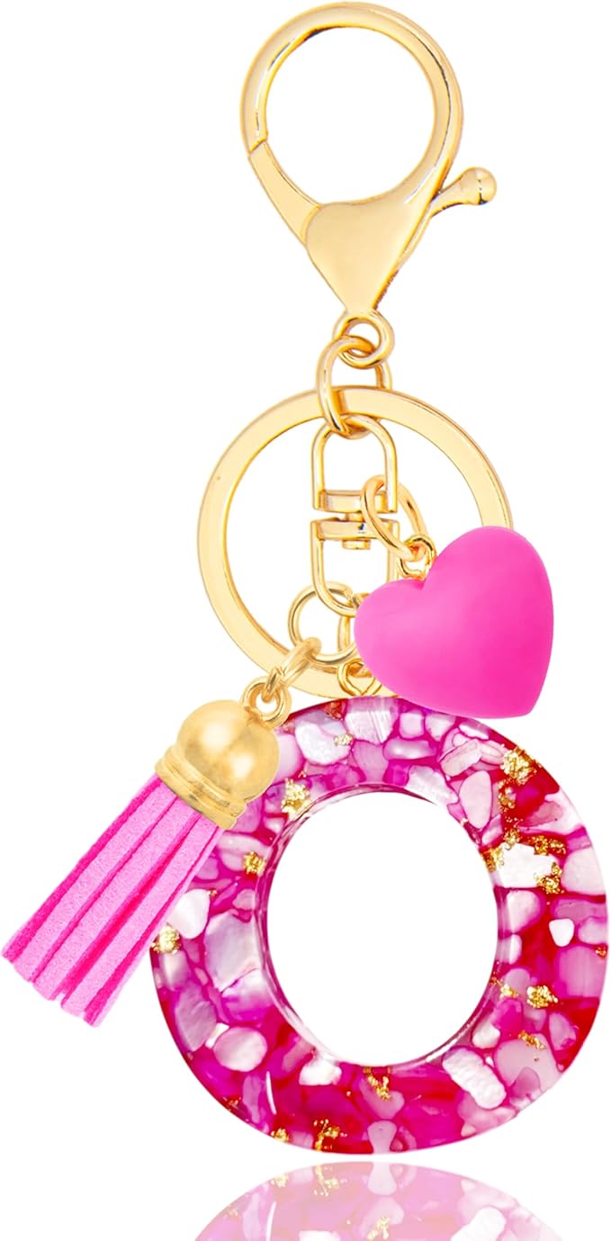 Initial Keychains for Women with Cute Heart Resin - Alphabet Letter Keychain for Bag, Backpacks, Purse or Car key