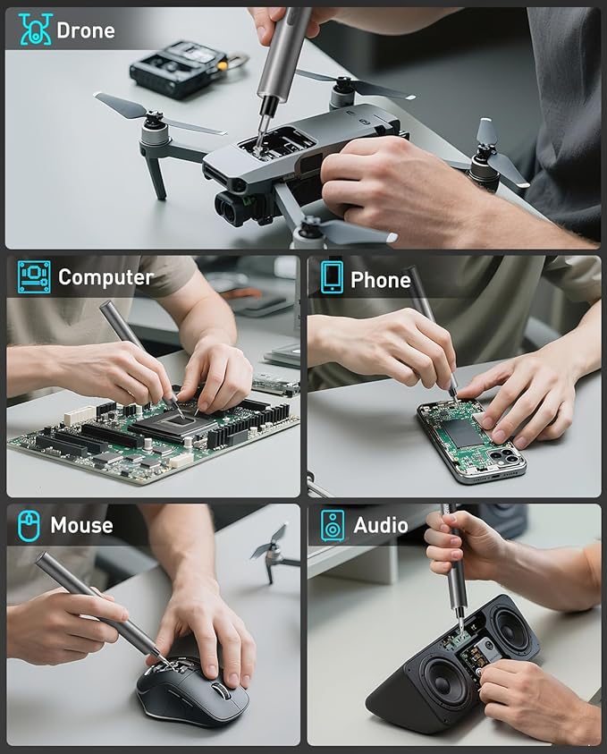 WorkBless Mini Electric Screwdriver, 3.7V Precision Screwdriver Set, 24-in-1 Magnetic Bits, USB-C Rechargeable, Repair Tool Set for Electronics and DIY Projects