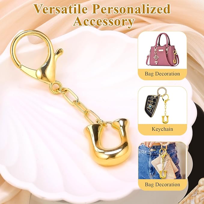 VICKHU Gold Plated Bubble Initial Letter Cute Keychain for Women Car Key Purse Decorative Keyring Handbag Charms Fashion