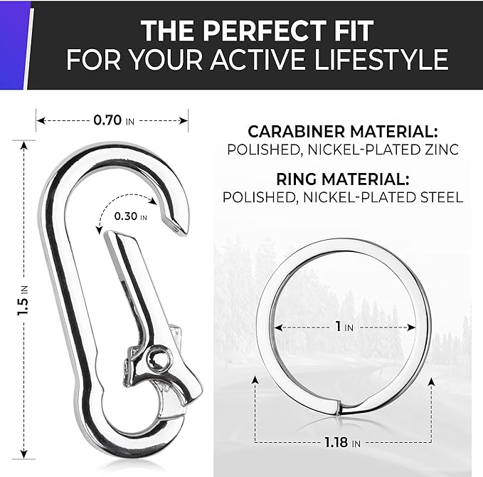 CREST 4 pcs Stainless Steel Multipurpose Keychain Clip - Secure Zinc Keyring with Carabiner for Easy Access to Your House and Car Keys
