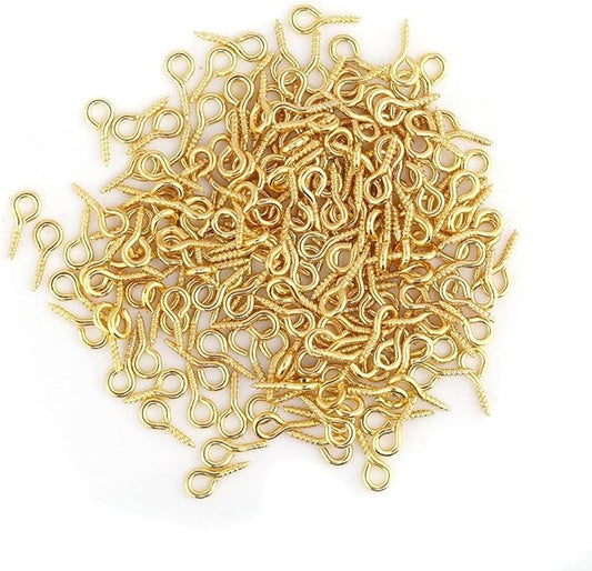 Sonew Pack of 200 Mini Eye Pins Hooks Eyelets Screw Hooks Threaded Bails Findings for Jewelry Pendant Making(Gold)