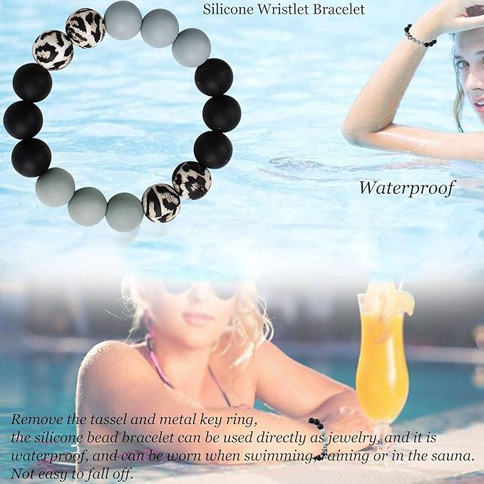 BIHRTC Key Ring Bracelet Car Keychain Holder Wristlet Silicone Women Beaded Bangle Chains