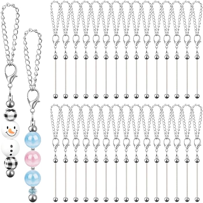 30 PCS Beadable Keychain Bars Bulk, Metal Blank Keychain Bars for Beads, DIY Beaded Key Chain Making Kit for DIY Crafts Jewelry Charms Making Supplies