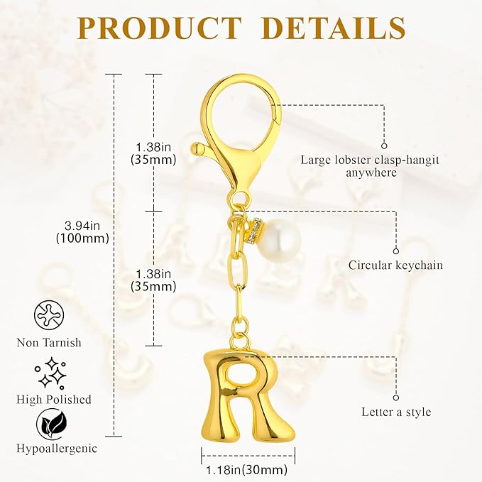 VICKHU Gold Plated Bubble Initial Letter Cute Keychain for Women Car Key Purse Decorative Keyring Handbag Charms Fashion
