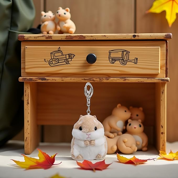 Khaki Cute Hamster Keychain Keychain Charms Wallet Backpack Handbag Charms Automobile Keychains Automotive Trim Women's Key Rings and Keychains Automobile,Accessories