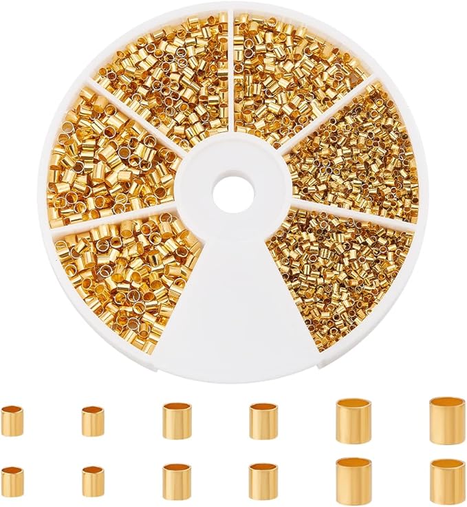 PH PandaHall 3000 Pcs 3 Sizes Brass Tube Crimp Beads Cord End Caps Diameter 1.5mm 2mm 2.5mm for Bracelet Neckalce Jewelry Making Golden