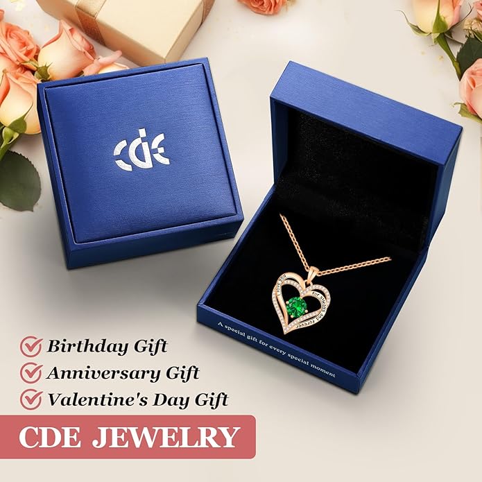 CDE Forever Love Heart Necklaces for Women, Wedding Anniversary, Birthday Mothers Day Christmas Day Gifts for Mom, Mother, Wife, friend, S925 Silver Jewelry with Birthstone Pendant