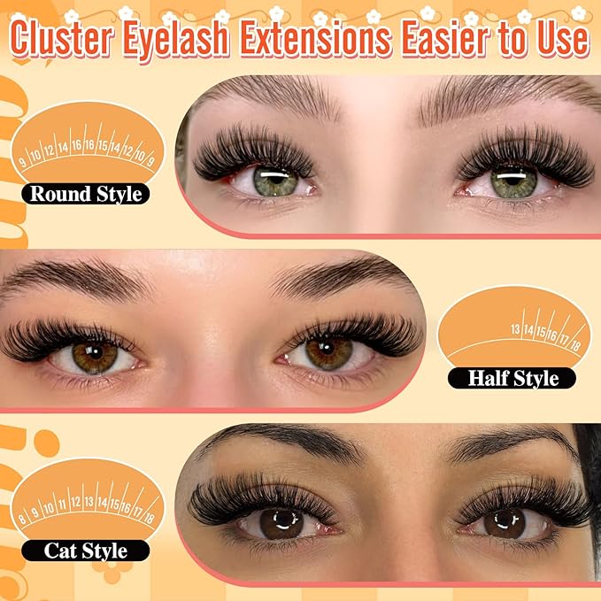 calphdiar Lash Clusters Wispy Eyelash Clusters 480PCS 40D+50D Individual Lashes Clusters D-curly Cluster Eyelash Extensions 8-18mm DIY Natural Volume Lash Extension for Beginners