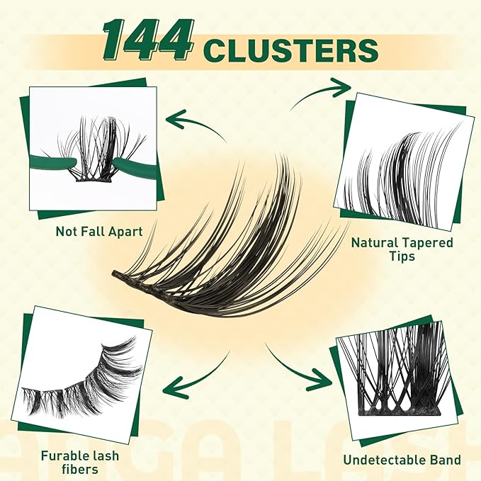 KEYYOU LASH Manga Lash Clusters Kit 8-18mm Eyelash Clusters Kit DIY Lash Extension Kit Natural Fairy Cluster Lashes with Lash Bond Seal Remover Applicator Soft Thin Band(MG02)
