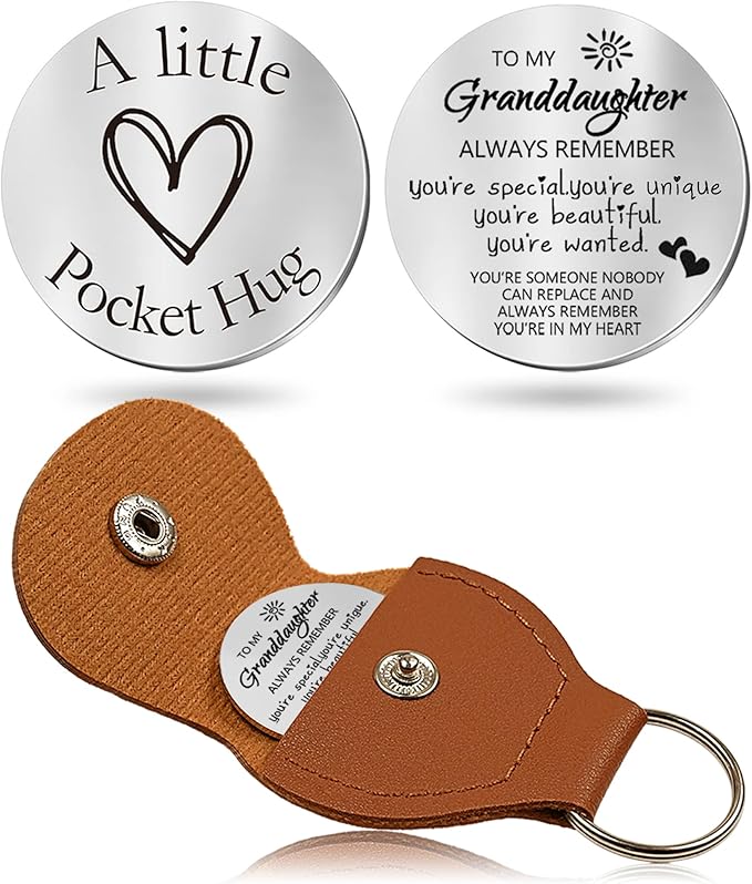 OUMILAN Pocket Hug Token Gifts for Men Boyfriend Girlfriend Inspirational Gift for Son Daughter Brother with Leather Keychain