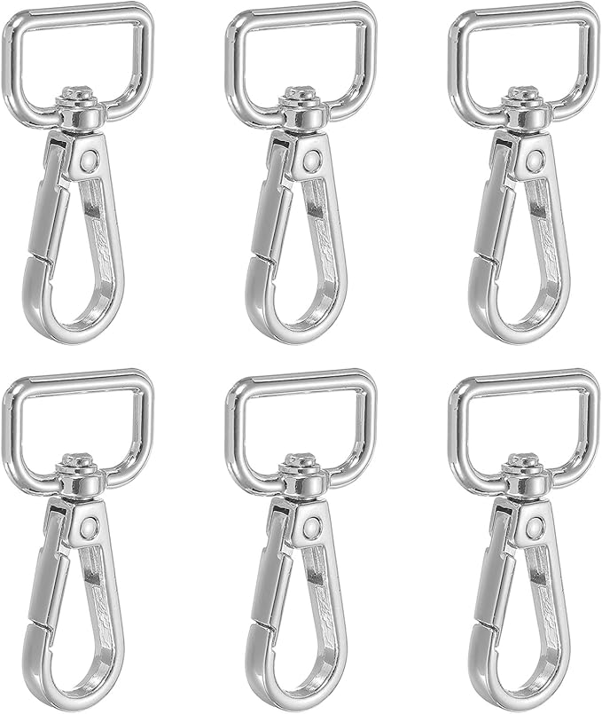Swivel Snap Hooks, Metal D Ring Keychain Lanyard Clip Hook Lobster Clasp Claw Push Gate Clip - Fitting for(Purse Making - Sewing - DIY Crafts) 6 Pcs & 3/4" & Silver White
