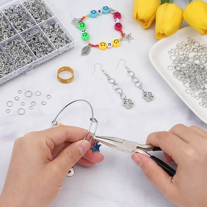 PAXCOO 4600Pcs Silver Jump Rings with Jump Rings Open/Close Tools for Jewelry Making and Necklace Repair (Assorted Sizes)