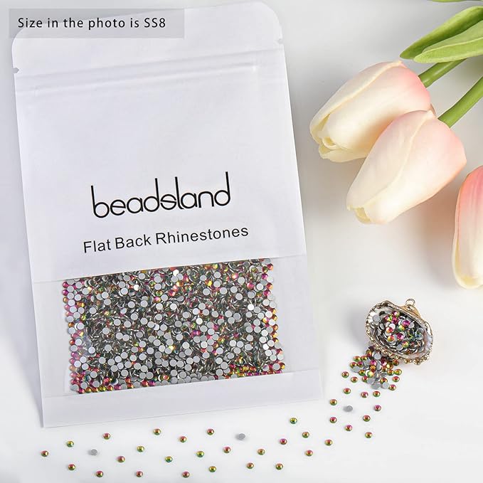 beadsland Flat Back Crystal Rhinestones Round Gems, Rainbow (2.3-2.5mm) SS8/1440pcs