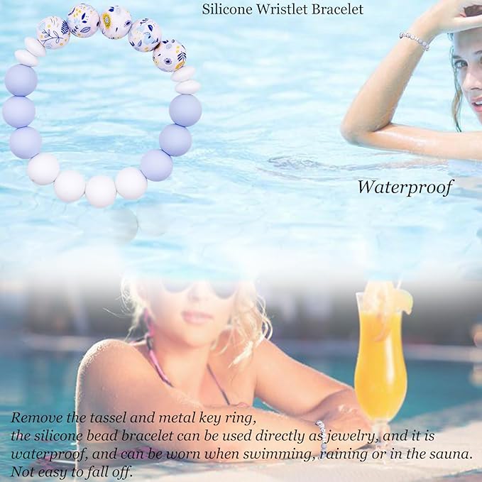 BIHRTC Key Ring Bracelet Car Keychain Holder Wristlet Silicone Women Beaded Bangle Chains