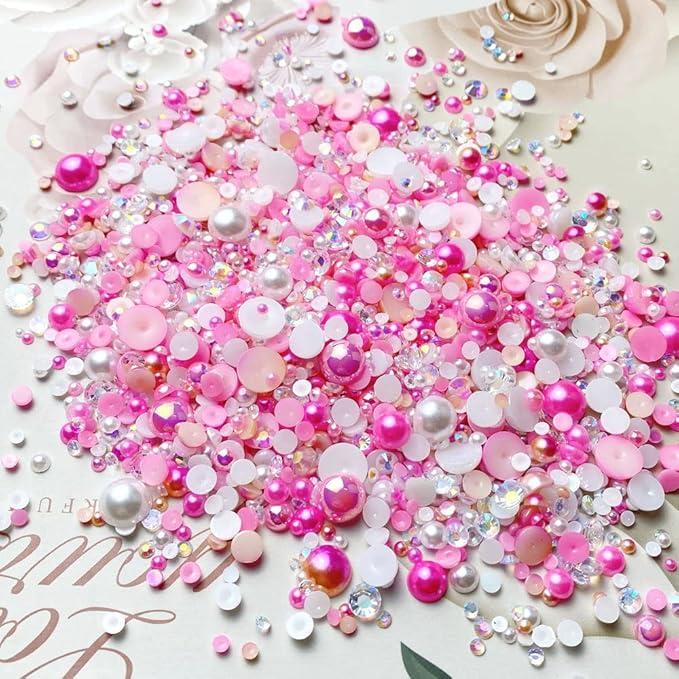 100g Mix Resin Rhinestones Flatback Half Round Pearls Mixed Size 3mm-10mm AB Color Half Pearls Resin Rhinestones for DIY Craft Nail Art Shoes Clothes Phone Case (Pink Series)