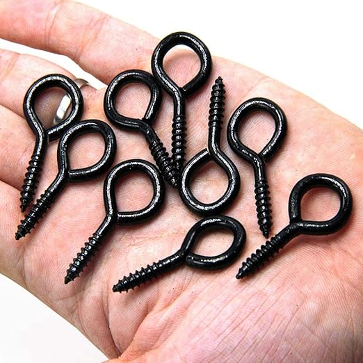 Screw Eye Hooks Metal Eye Bolt 20 Pieces Black Zinc Plated Self Tapping Screws O Ring Eye Pins 1.46 inch