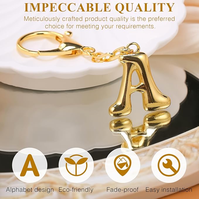 VICKHU Gold Plated Bubble Initial Letter Cute Keychain for Women Car Key Purse Decorative Keyring Handbag Charms Fashion