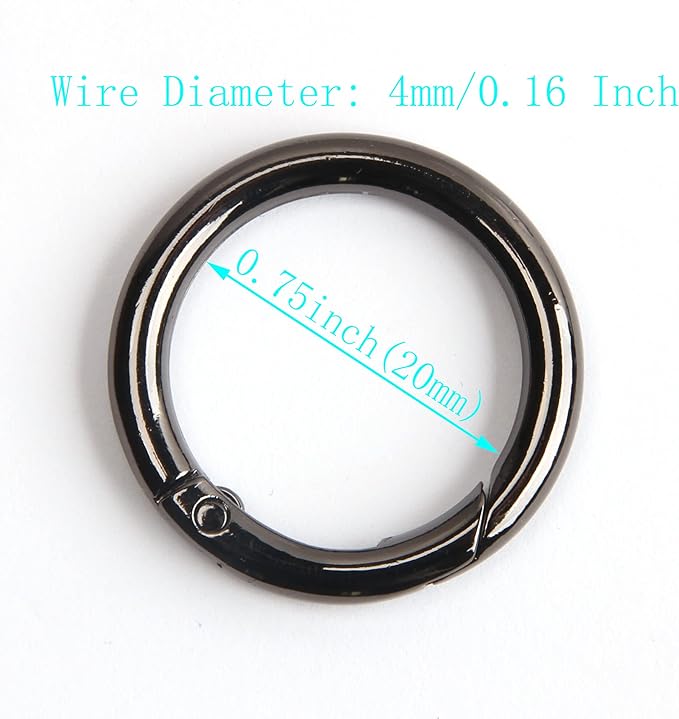20pcs Trigger Spring O Rings Round Carabiner Clip Snap for Keyrings Buckle, Bags,Purses (Gun Black, 3/4 inch)