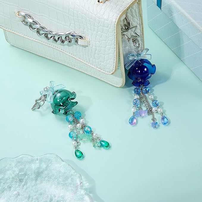 Cute Multicolor Jellyfish Keychains for Women Acrylic with Bow Purse Bag Charms for Backpacks Handbag Decorations