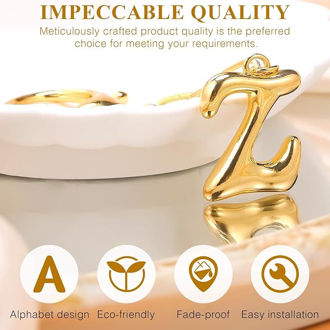 VICKHU Gold Plated Bubble Initial Letter Cute Keychain for Women Car Key Purse Decorative Keyring Handbag Charms Fashion