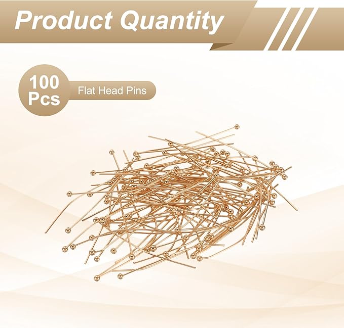 HARFINGTON 100pcs Ball Head Pins 1.38" 35mm Round Head Pins for Earring Pendant Necklace Bracelet Charm Jewelry Making Findings DIY Craft, Champagne Gold