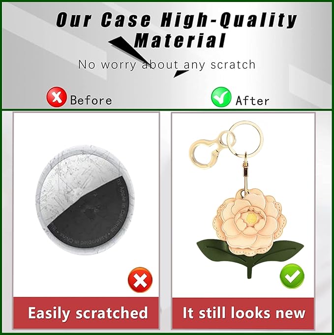 Leather Keychain Holder Case Compatible with AirTag,Cute Protective Apple Air Tag Cover with Keychain Ring,Anti-Scratch Finder GPS Tracker Case for Wallet Keys,Bag,Pets(Figure 1)