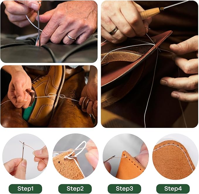 3-Spool Nylon Thread Kit - Each 80 Yards, Includes Sewing Awls & Needles for Hand Sewing, Upholstery & Leather Repair, White
