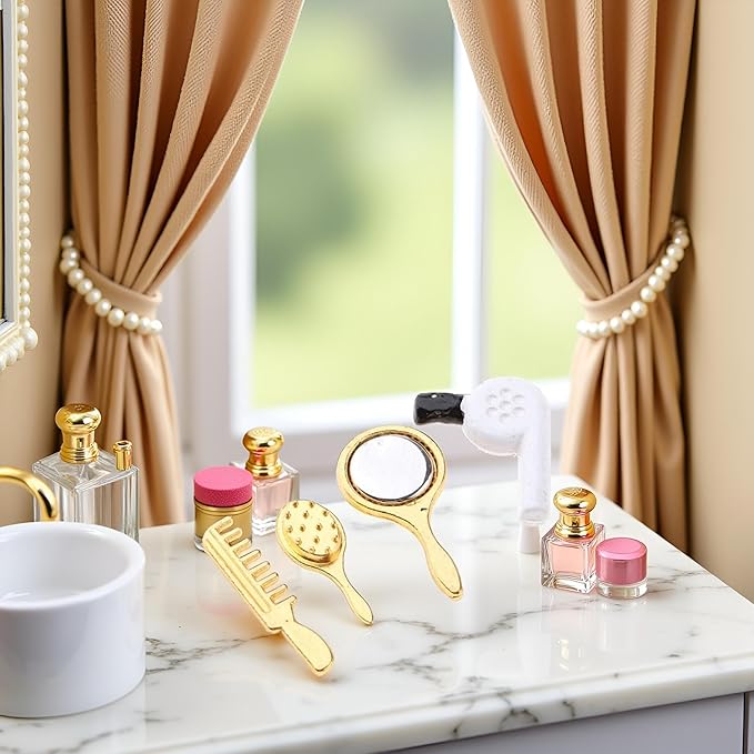 4 Pcs/Set Miniature Comb Hair Dryer Mirror Makeup Set 1/12 Dollhouse Decorations Dollhouse Accessories
