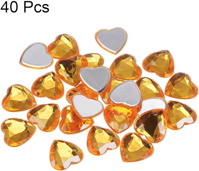 MECCANIXITY 40 Pcs Acrylic Heart Rhinestone 20mm Flat Back Plastic Gems Jewelry Stickers for Craft Bead Face Painting Costume Jewelry Making Gold
