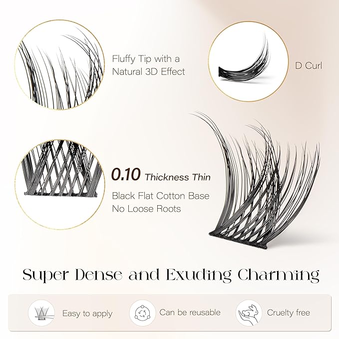 BEFER Lash Clusters, 72 Pcs D Curl Eyelash Super Fluffy Lightweight Individual Lashes 8-16MM Cluster Eyelash Extensions DIY At Home(Mermaid,FD34)
