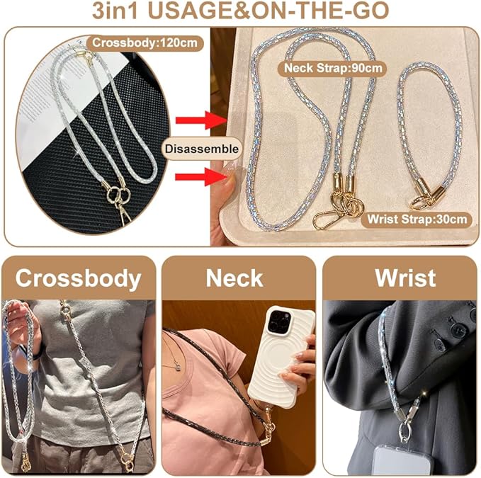 2Pcs Phone Crossbody Lanyard and Wrist Strap, Universal Cell Phone Lanyard Strap with 2Tether Tab