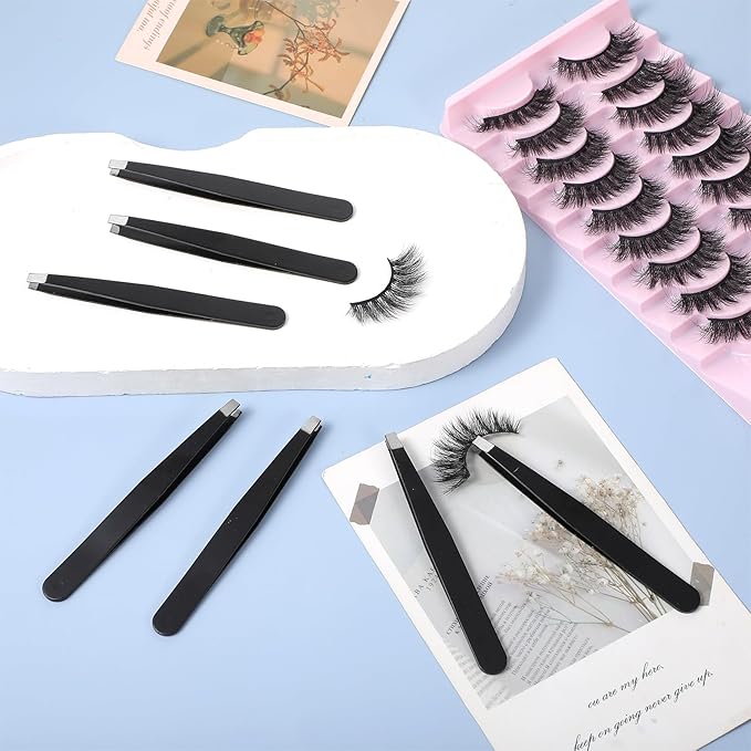 80 Pcs Eyebrow Lash Tweezers Set, Professional Black Iron Tweezers Bulk for Eyelash Extensions, Ingrown Hair Removal, Eyebrow Plucking and Facial Grooming - High Precision Beauty Tools for Women Men