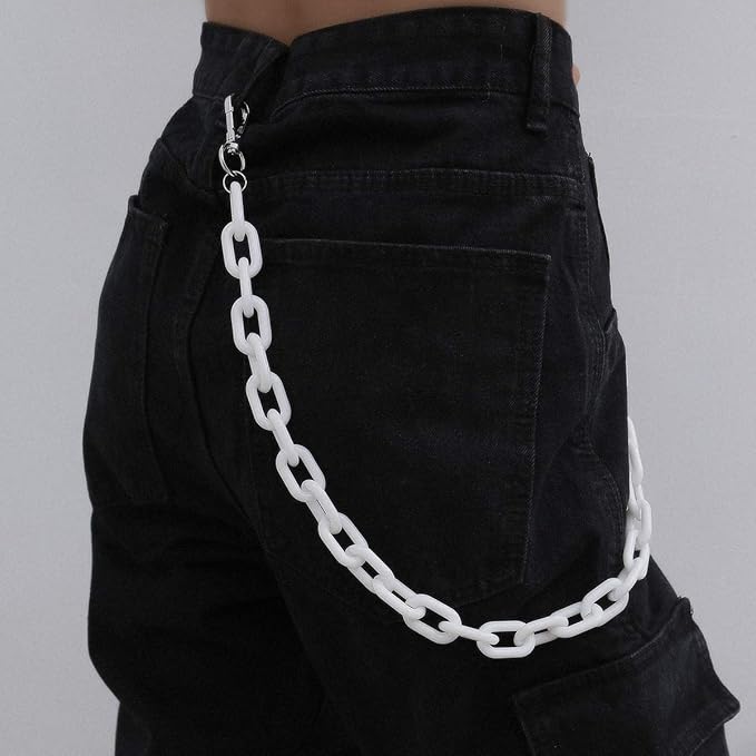 Sither Color Acrylic Jean Chains Wallet Chain Pocket Chain Belt Chains Keychain Hip Hop Punk Jean Pants Wallet Chains for Women and Men Gift on Halloween (white)