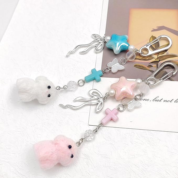 Cute Pink Keychain,Fuzzy Cat Keychain Aesthetic Y2K KeychainStylish KeychainsAccessories