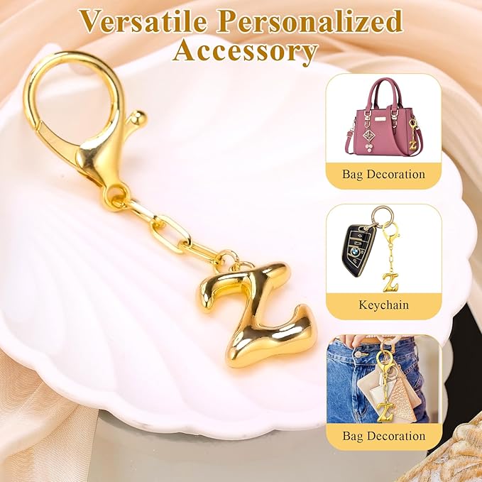 VICKHU Gold Plated Bubble Initial Letter Cute Keychain for Women Car Key Purse Decorative Keyring Handbag Charms Fashion