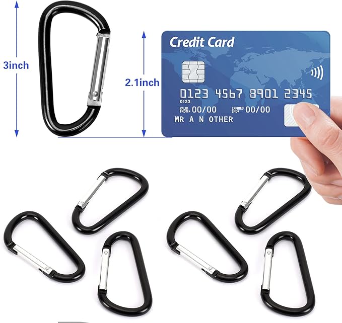 Carabiner Clips, Upins Aluminum Locking Spring Hook Keychain D Shape Heavy Duty Buckle Pack Carabiners Clip Lock Snap Hooks Backpack Clip