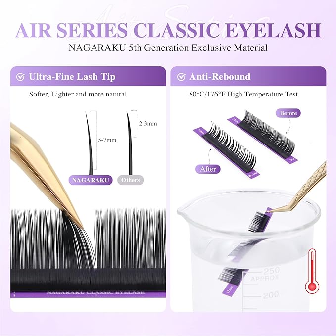 NAGARAKU Individual Eyelash Extensions, Volume & Classic Lashes 5th Generation Soft Natural Beauty Salon Professional Anti-rebound Single Lash Extension Supplies 16 Rows -0.07 C Curl 14mm