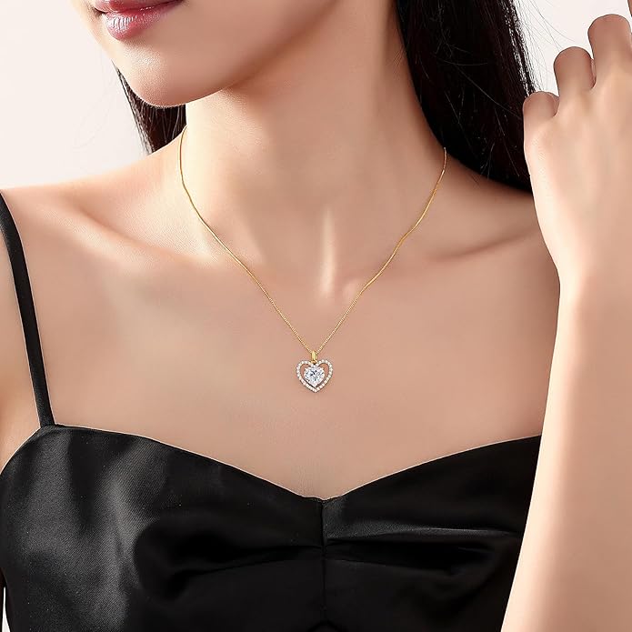 geweio 2CT Moissanite Heart Necklace for Women Wife in Gift Box,S925 Sterling Silver Jewelry for Women,Anniversary Birthday Present for Wife Her Girlfriend,18K Gold/White Gold Filled