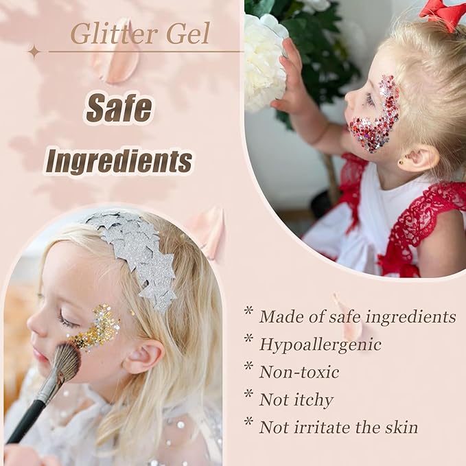 Face Body Glitter, Hair Glitter Sparkles Chunky Face Glitter Gel for Girls Makeup Singer Concerts Mermaid Festival Sequins Face Paint (Pink+Blue+Purple)