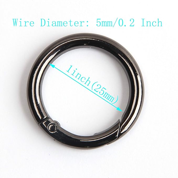 15pcs Trigger Spring O Rings Round Carabiner Clip Snap for Keyrings Buckle, Bags,Purses (Gun Black, 1 inch)
