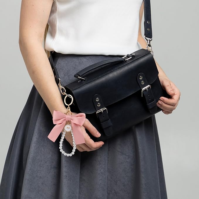Joez Wonderful Pearl Bow Keychain, Cute Pink Bowknot & Pearl Keyring Charms, Aesthetic Keychain